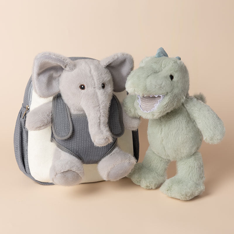 Kids Backpack Set | Elephant & Dinosaur Plush Toy