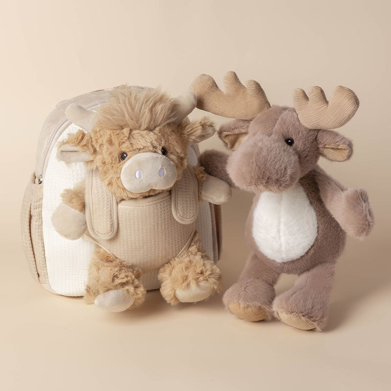 Moonkie Hug & Go™ Duo –  Highland Cow Backpack & Reindeer Plush