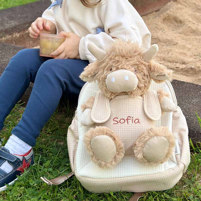 Moonkie Hug & Go™ Duo –  Highland Cow Backpack & Reindeer Plush