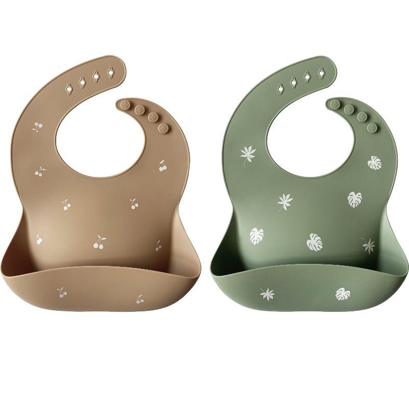 2-Pack Adjustable Silicone Baby Bibs for Infants (4 Months+) - Cinnamon Pink / Purple