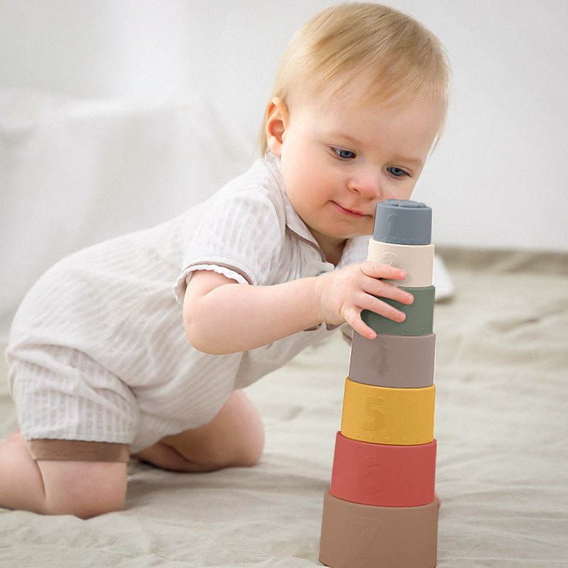 Baby Playing With Stacking Cups Retro